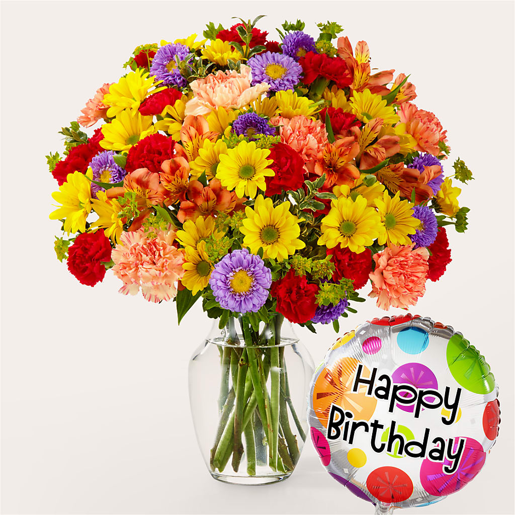 Kaleidoscope Bouquet with Birthday Balloon – TOWN CENTER FLORIST & GIFTS INC, Orlando FL