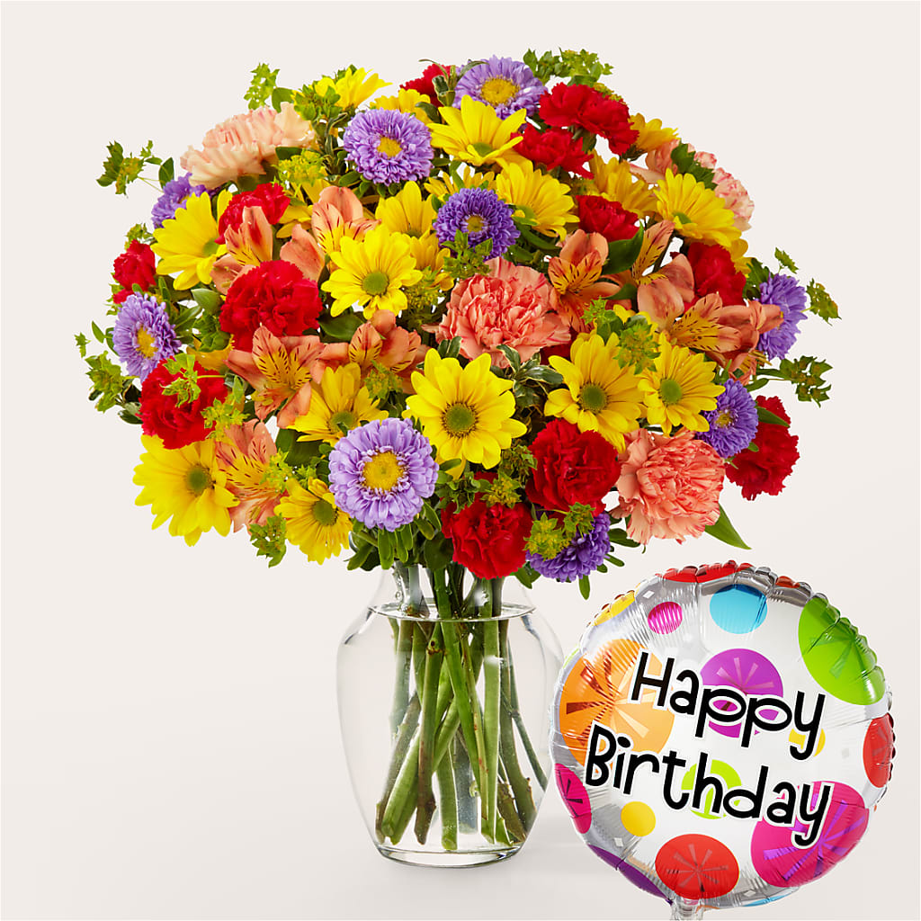 Kaleidoscope Bouquet with Birthday Balloon – TOWN CENTER FLORIST & GIFTS INC, Orlando FL